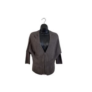 EILEEN FISHER Sweater gray Wool Knit Cardigan V-Neck Zip Up Ribbed 3/4 sleeve SM